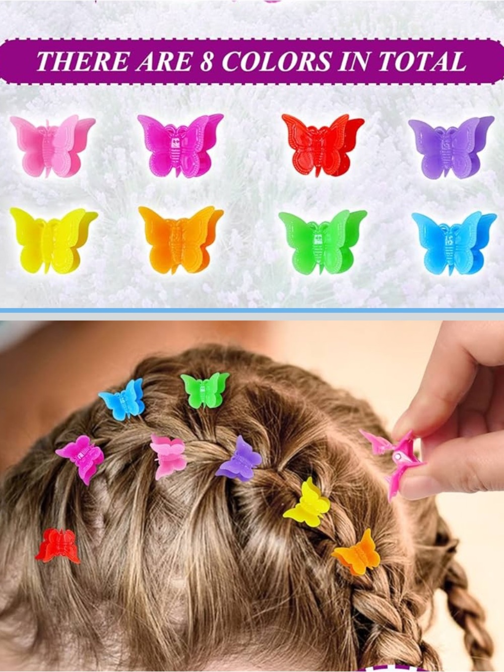 8 Assorted Butterfly Hair Clips (one of each color)